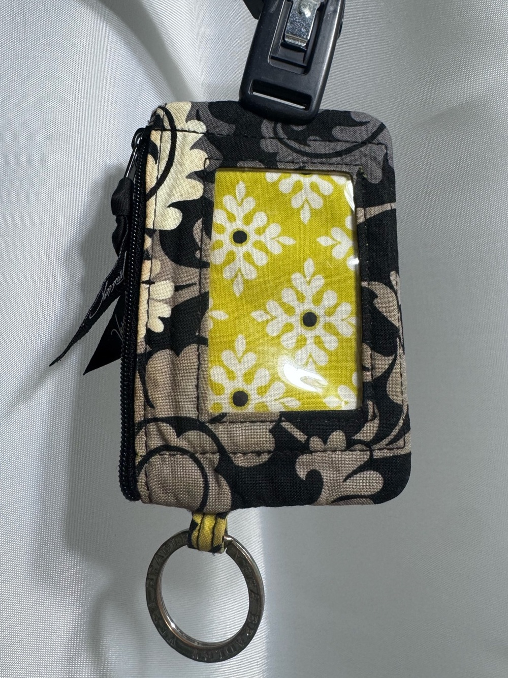 Vera Bradley Black, Cream & Yellow Floral ID Keychain Wallet